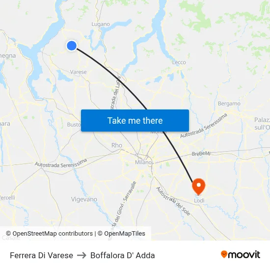 Ferrera Di Varese to Boffalora D'Adda map