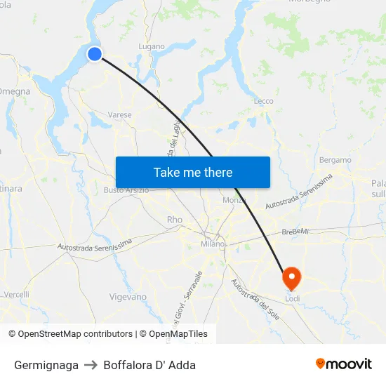 Germignaga to Boffalora D'Adda map
