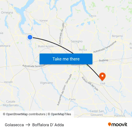 Golasecca to Boffalora D'Adda map