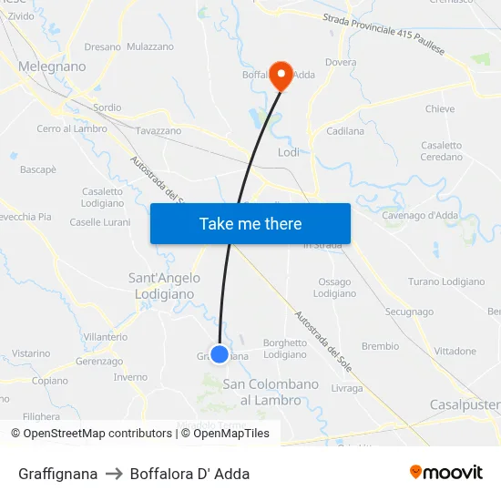 Graffignana to Boffalora D'Adda map