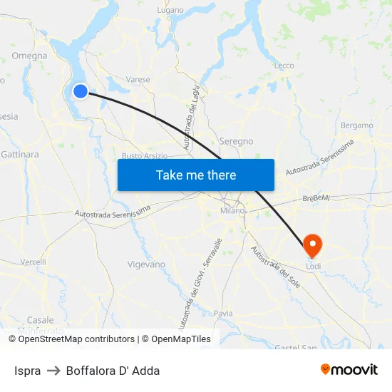Ispra to Boffalora D'Adda map