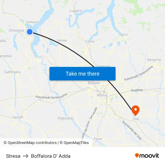 Stresa to Boffalora D'Adda map