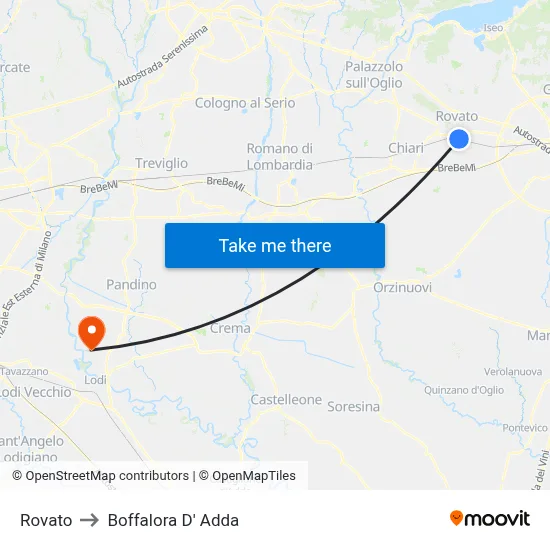 Rovato to Boffalora D'Adda map