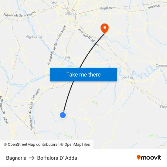 Bagnaria to Boffalora D'Adda map