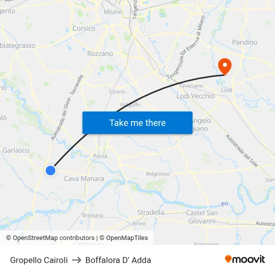 Gropello Cairoli to Boffalora D'Adda map