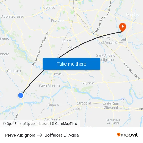 Pieve Albignola to Boffalora D'Adda map