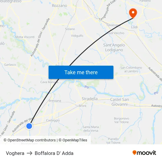 Voghera to Boffalora D'Adda map