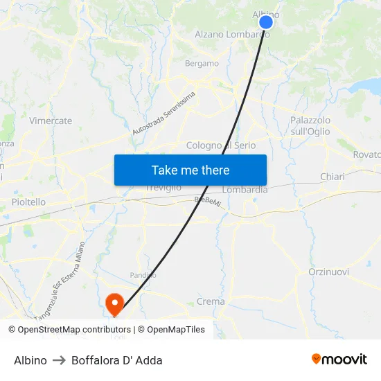 Albino to Boffalora D'Adda map