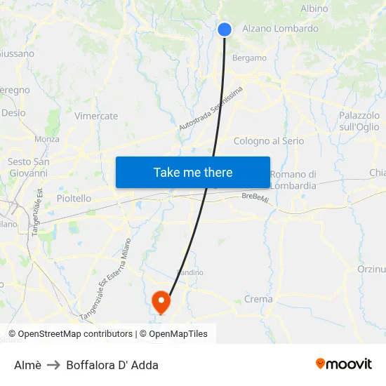 Almè to Boffalora D'Adda map