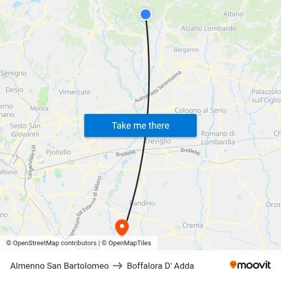 Almenno San Bartolomeo to Boffalora D'Adda map