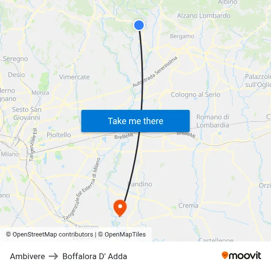 Ambivere to Boffalora D'Adda map
