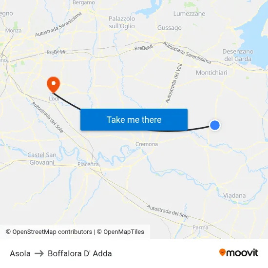 Asola to Boffalora D'Adda map