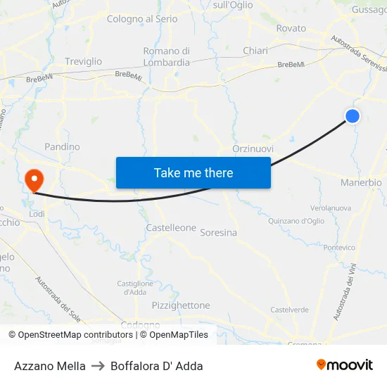 Azzano Mella to Boffalora D'Adda map
