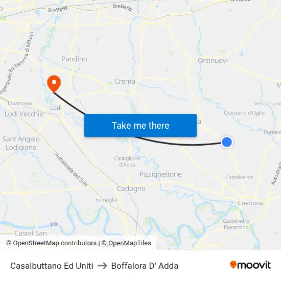Casalbuttano Ed Uniti to Boffalora D'Adda map
