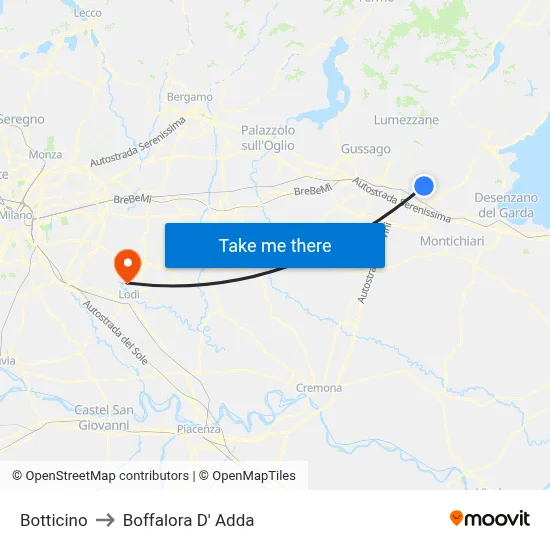 Botticino to Boffalora D'Adda map