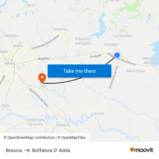Brescia to Boffalora D'Adda map