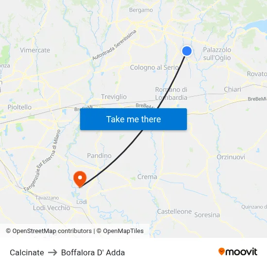 Calcinate to Boffalora D'Adda map