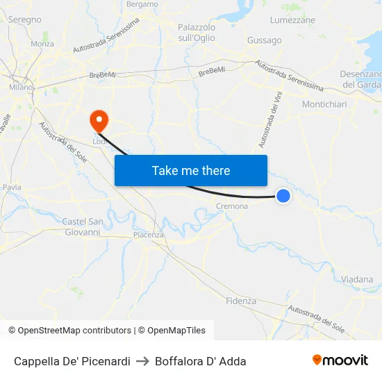 Cappella De' Picenardi to Boffalora D'Adda map