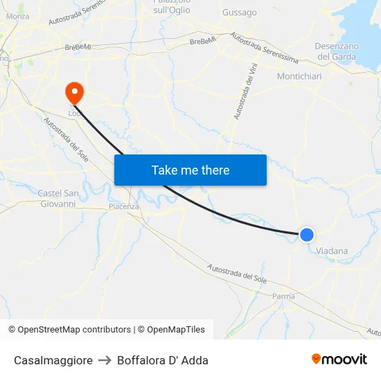Casalmaggiore to Boffalora D'Adda map