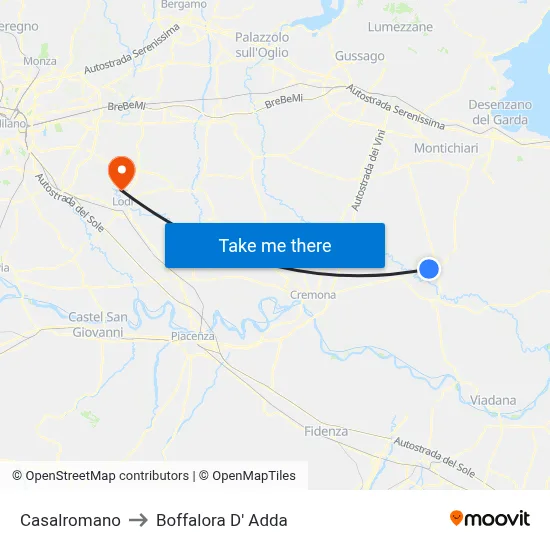 Casalromano to Boffalora D'Adda map