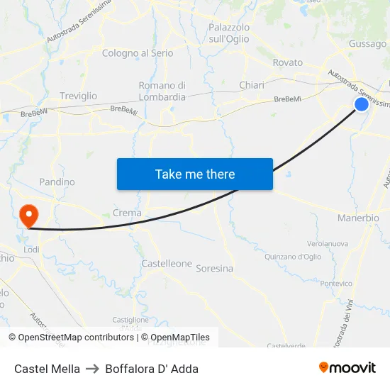 Castel Mella to Boffalora D'Adda map
