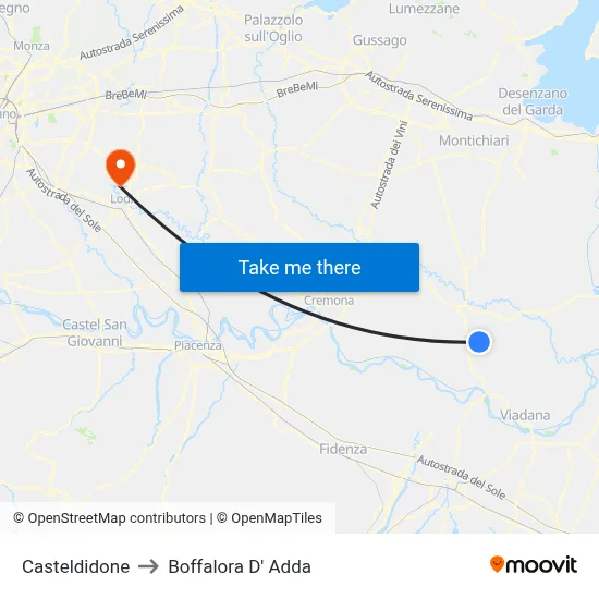 Casteldidone to Boffalora D'Adda map