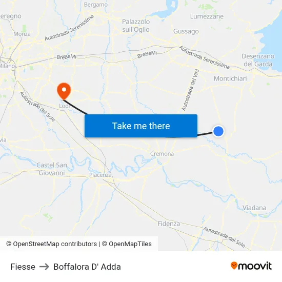 Fiesse to Boffalora D'Adda map