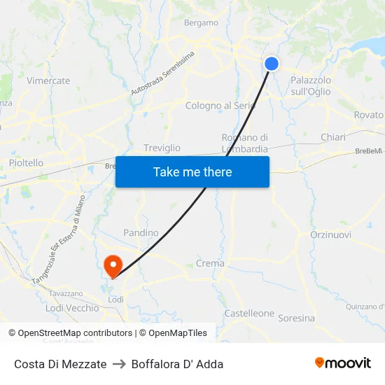 Costa di Mezzate to Boffalora D'Adda map