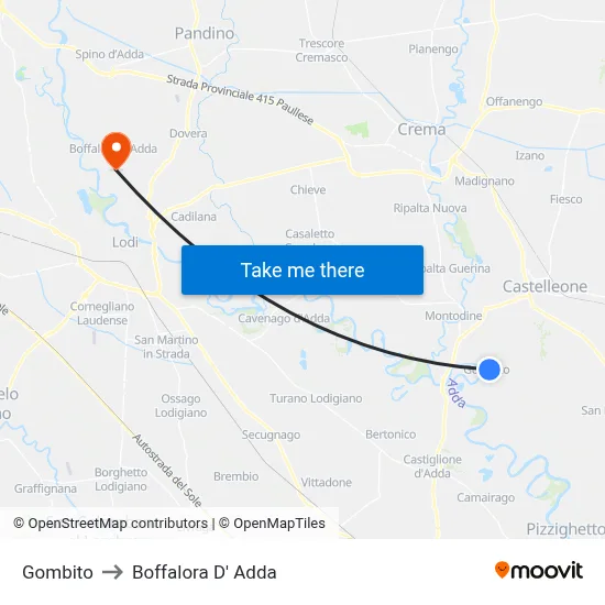 Gombito to Boffalora D'Adda map