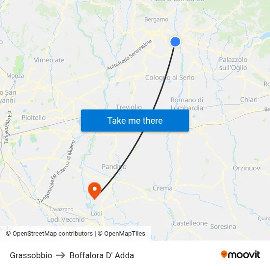 Grassobbio to Boffalora D'Adda map