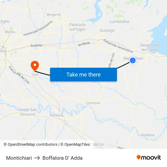 Montichiari to Boffalora D'Adda map