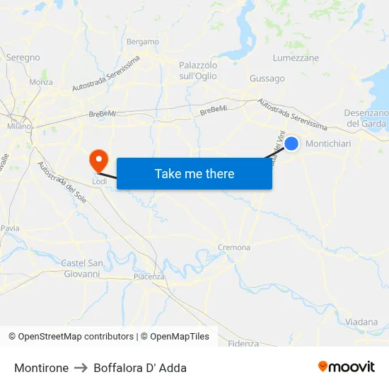 Montirone to Boffalora D'Adda map