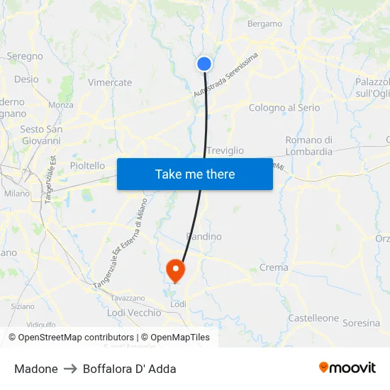 Madone to Boffalora D'Adda map
