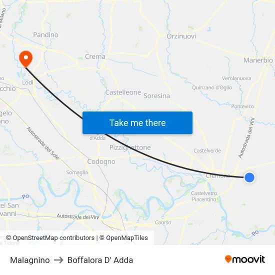 Malagnino to Boffalora D'Adda map