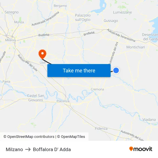 Milzano to Boffalora D'Adda map