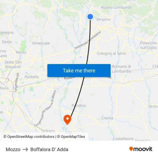 Mozzo to Boffalora D'Adda map