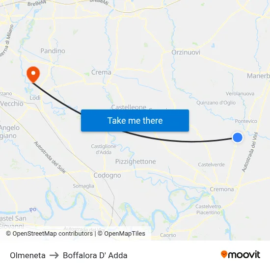 Olmeneta to Boffalora D'Adda map