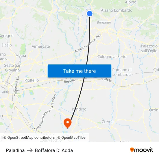 Paladina to Boffalora D'Adda map