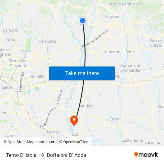 Terno D' Isola to Boffalora D'Adda map