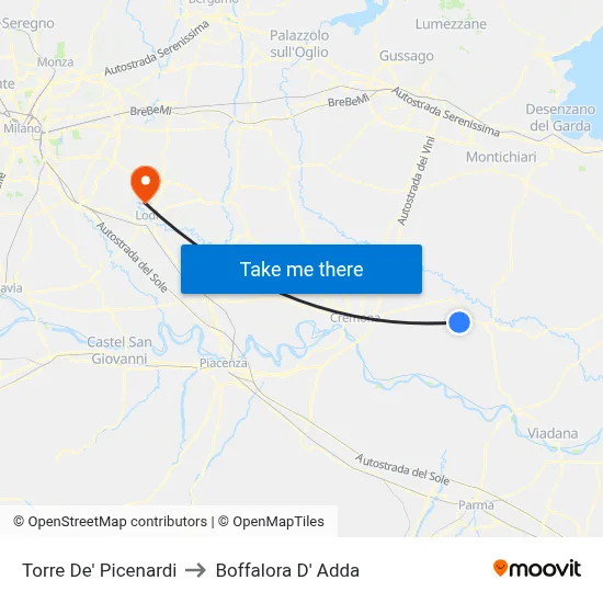 Torre De' Picenardi to Boffalora D'Adda map