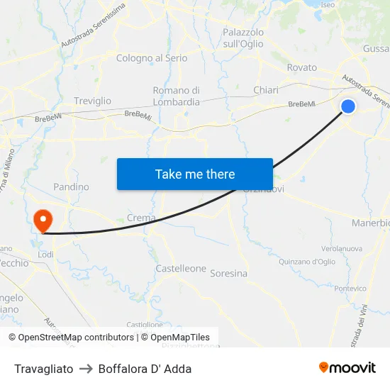 Travagliato to Boffalora D'Adda map