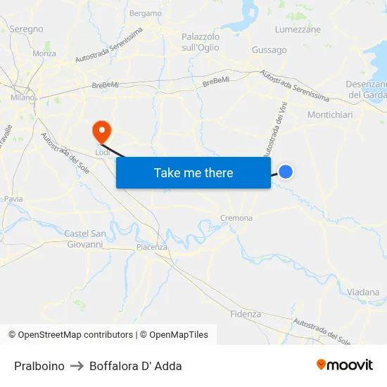 Pralboino to Boffalora D'Adda map