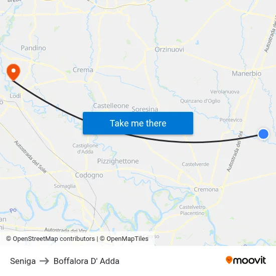 Seniga to Boffalora D'Adda map