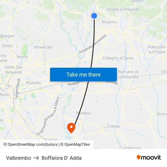 Valbrembo to Boffalora D'Adda map