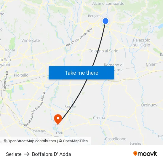 Seriate to Boffalora D'Adda map
