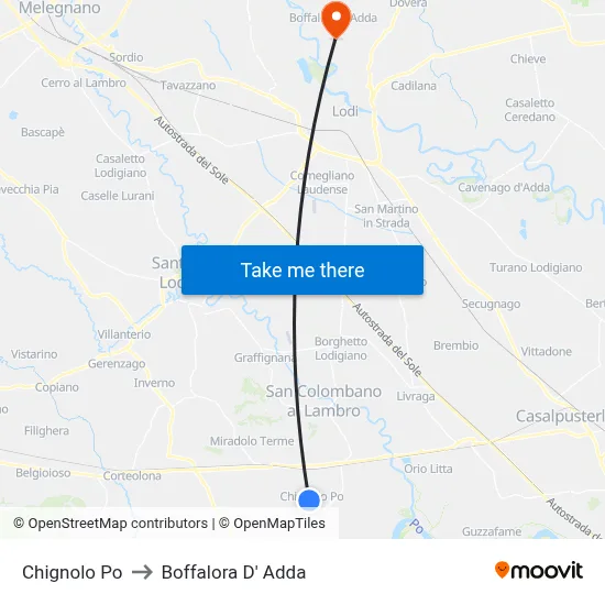 Chignolo Po to Boffalora D'Adda map