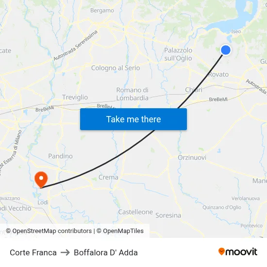 Corte Franca to Boffalora D'Adda map