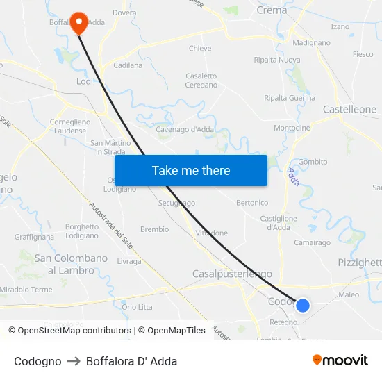 Codogno to Boffalora D'Adda map
