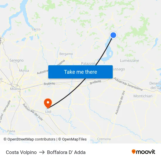 Costa Volpino to Boffalora D'Adda map