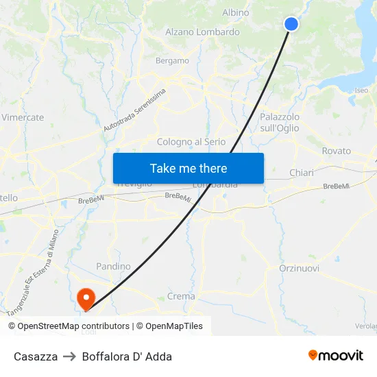 Casazza to Boffalora D'Adda map